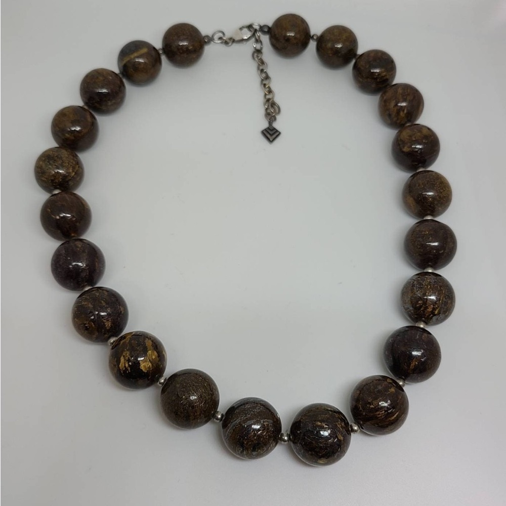 New Bronzite Beaded Brown Chunky Statement Neckla… - image 1